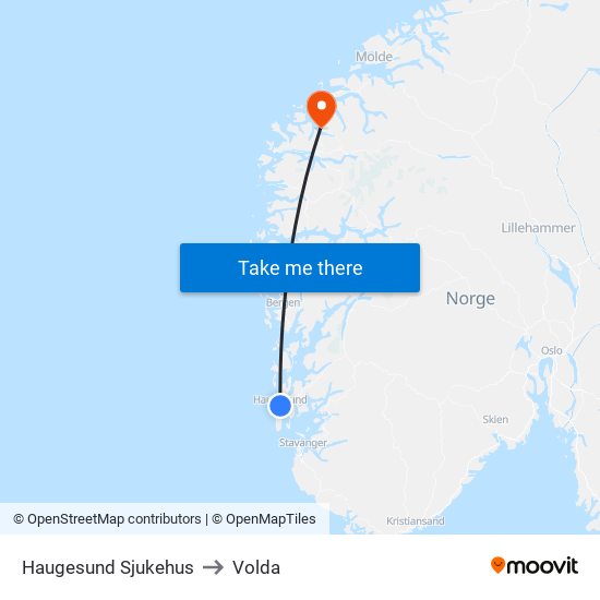 Haugesund Sjukehus to Volda map