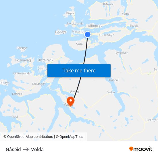 Gåseid to Volda map