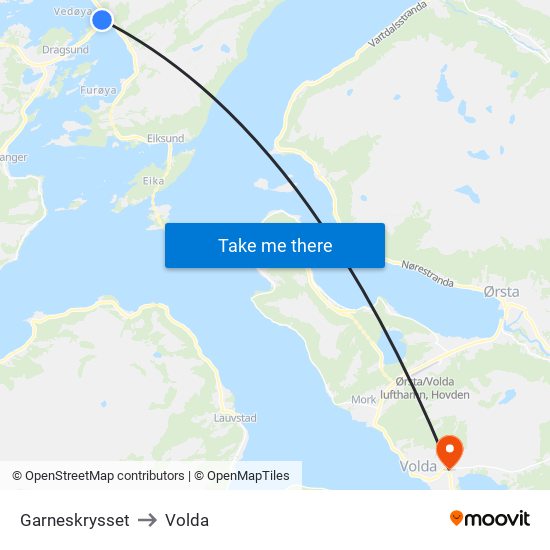 Garneskrysset to Volda map