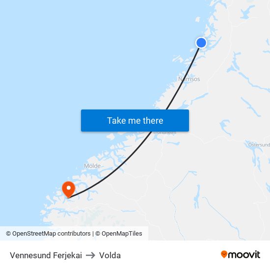 Vennesund Ferjekai to Volda map
