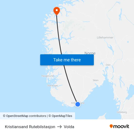 Kristiansand Rutebilstasjon to Volda map