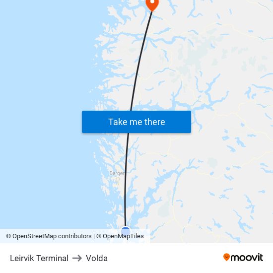 Leirvik Terminal to Volda map