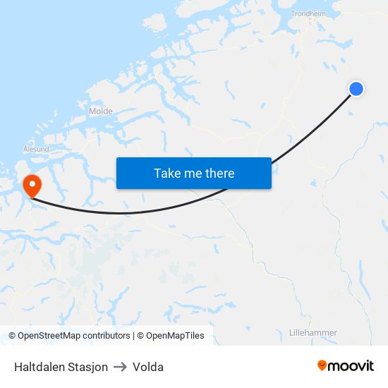 Haltdalen Stasjon to Volda map