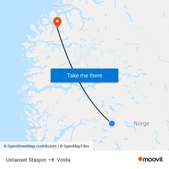 Ustaoset Stasjon to Volda map