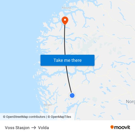 Voss Stasjon to Volda map