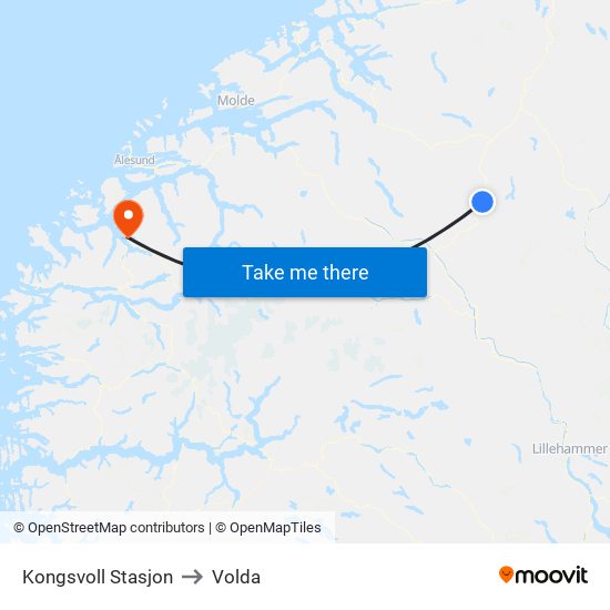 Kongsvoll Stasjon to Volda map