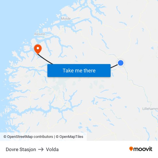 Dovre Stasjon to Volda map