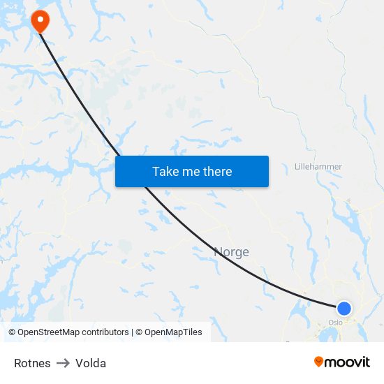 Rotnes to Volda map