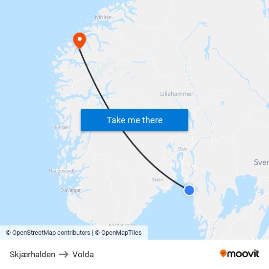 Skjærhalden to Volda map