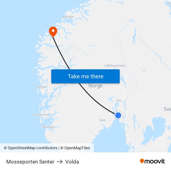 Mosseporten Senter to Volda map