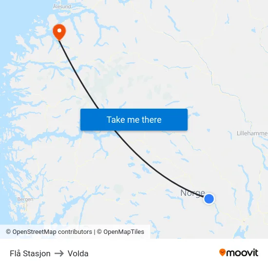 Flå Stasjon to Volda map