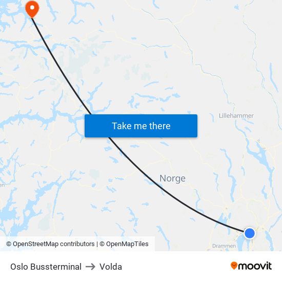 Oslo Bussterminal to Volda map