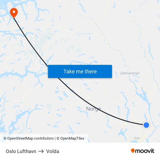 Oslo Lufthavn to Volda map