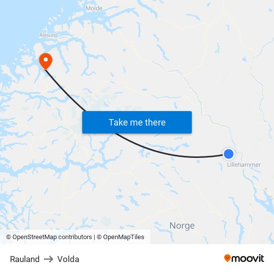 Rauland to Volda map