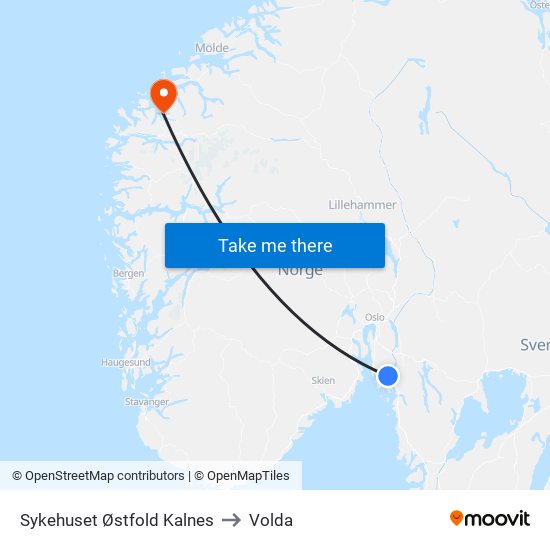 Sykehuset Østfold Kalnes to Volda map