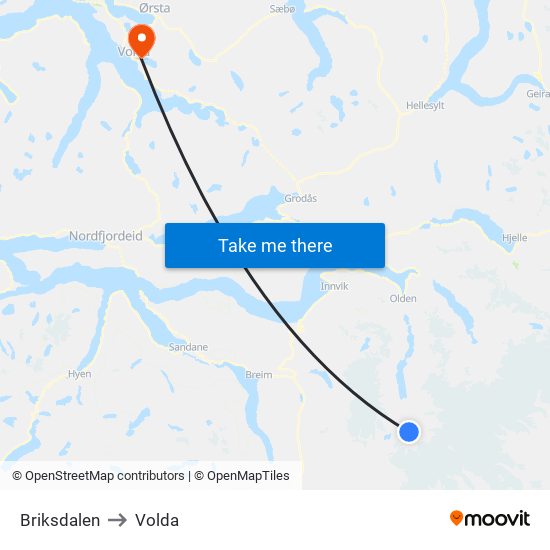 Briksdalen to Volda map