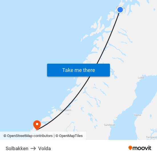 Solbakken to Volda map