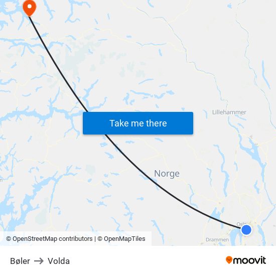 Bøler to Volda map