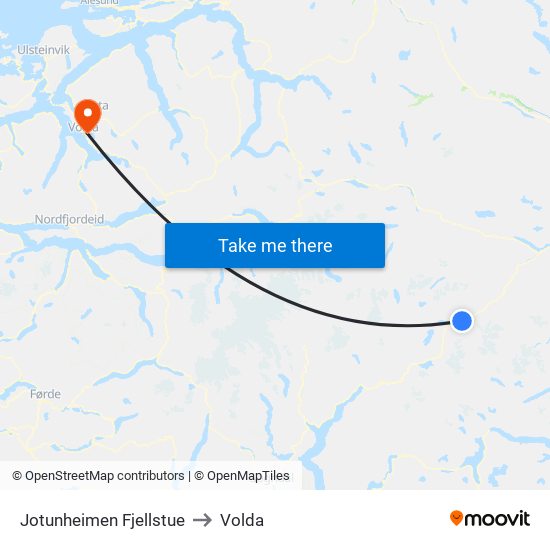 Jotunheimen Fjellstue to Volda map