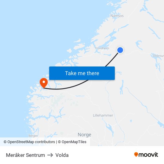 Meråker Sentrum to Volda map