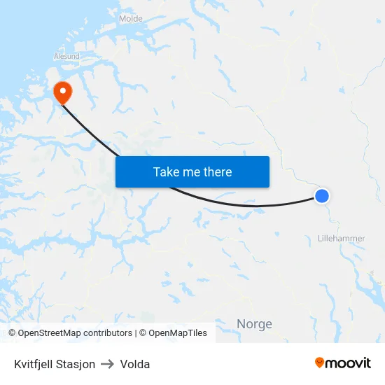 Kvitfjell Stasjon to Volda map