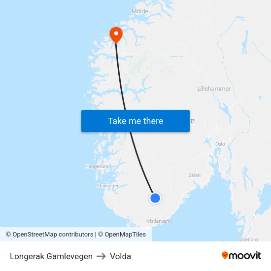 Longerak Gamlevegen to Volda map