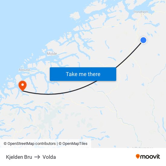 Kjelden Bru to Volda map