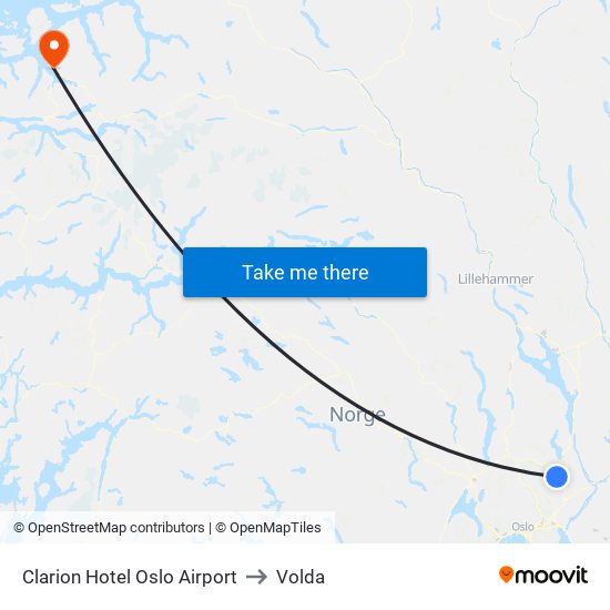 Clarion Hotel Oslo Airport to Volda map