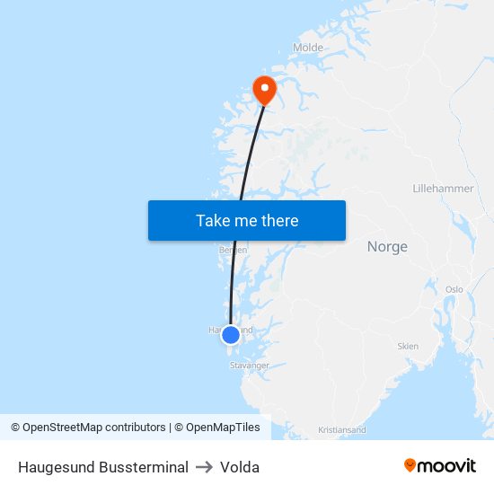 Haugesund Bussterminal to Volda map