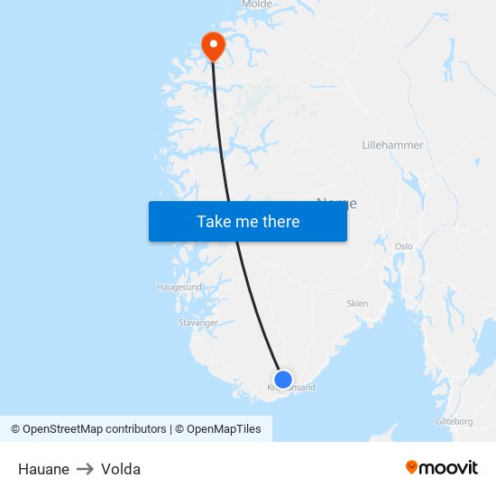 Hauane to Volda map