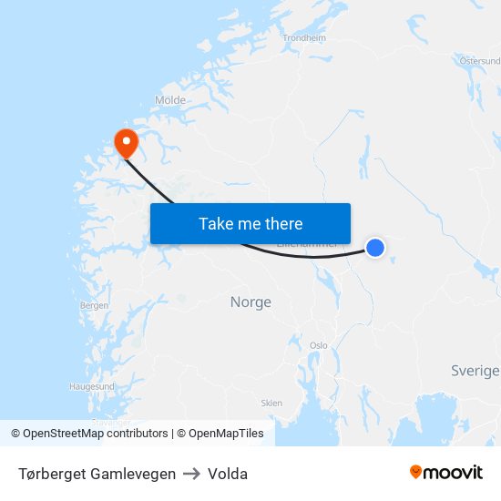 Tørberget Gamlevegen to Volda map