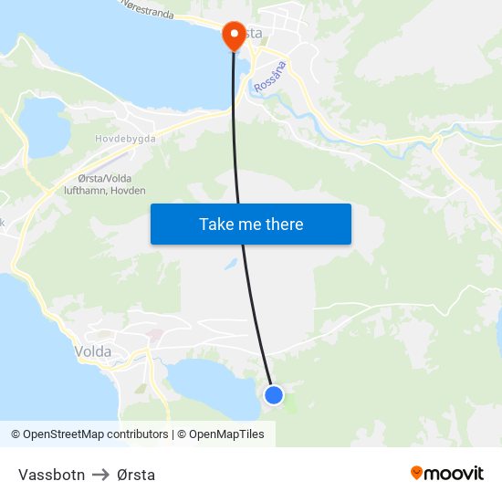 Vassbotn to Ørsta map