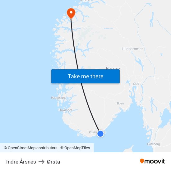 Indre Årsnes to Ørsta map