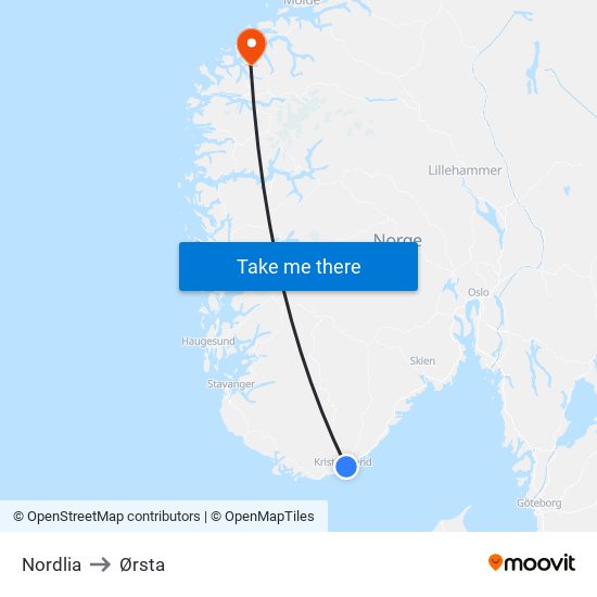 Nordlia to Ørsta map