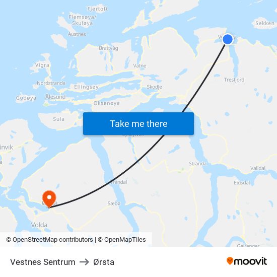 Vestnes Sentrum to Ørsta map