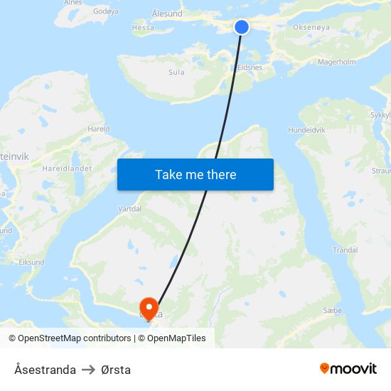 Åsestranda to Ørsta map