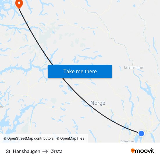 St. Hanshaugen to Ørsta map