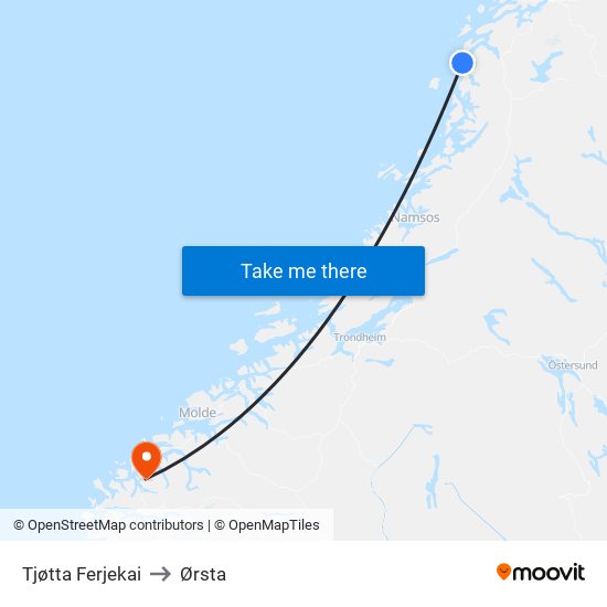 Tjøtta Ferjekai to Ørsta map