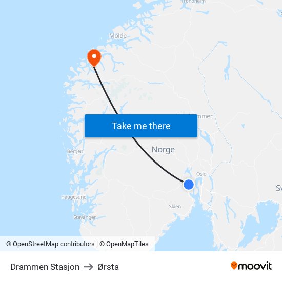Drammen Stasjon to Ørsta map