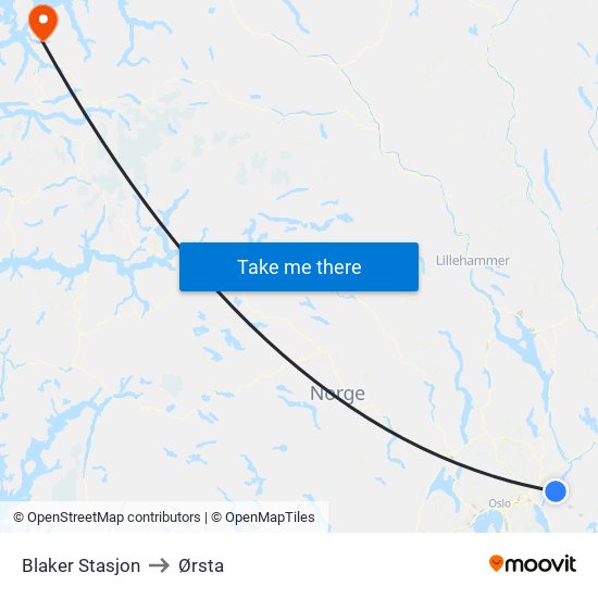 Blaker Stasjon to Ørsta map