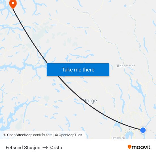 Fetsund Stasjon to Ørsta map