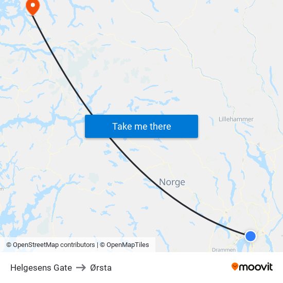 Helgesens Gate to Ørsta map