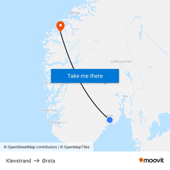 Klevstrand to Ørsta map