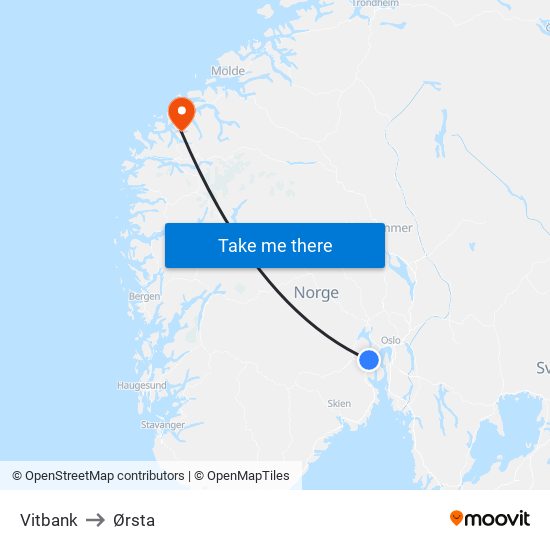 Vitbank to Ørsta map