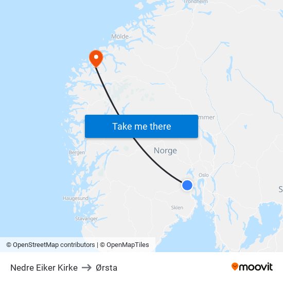 Nedre Eiker Kirke to Ørsta map