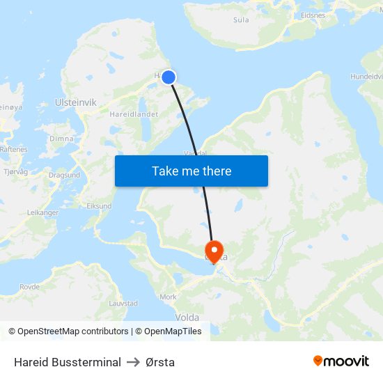 Hareid Bussterminal to Ørsta map