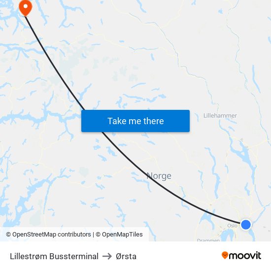 Lillestrøm Bussterminal to Ørsta map