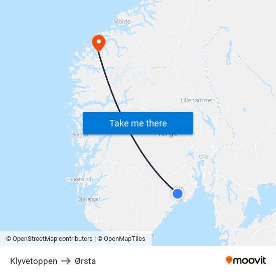 Klyvetoppen to Ørsta map