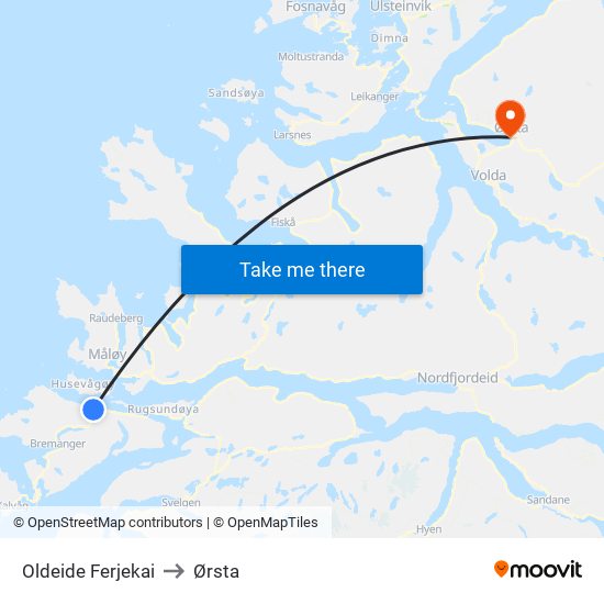 Oldeide Ferjekai to Ørsta map