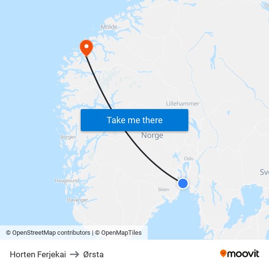 Horten Ferjekai to Ørsta map